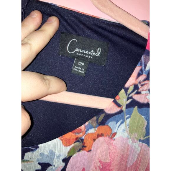 Connected Apparel Navy Floral Flowy Sleeve Shift Dress Women’s 12 Petite - Picture 3 of 6